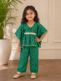 Girls Green Chevron Kaftan Pants Set