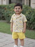 Yellow Animal Print Kids Shorts Set