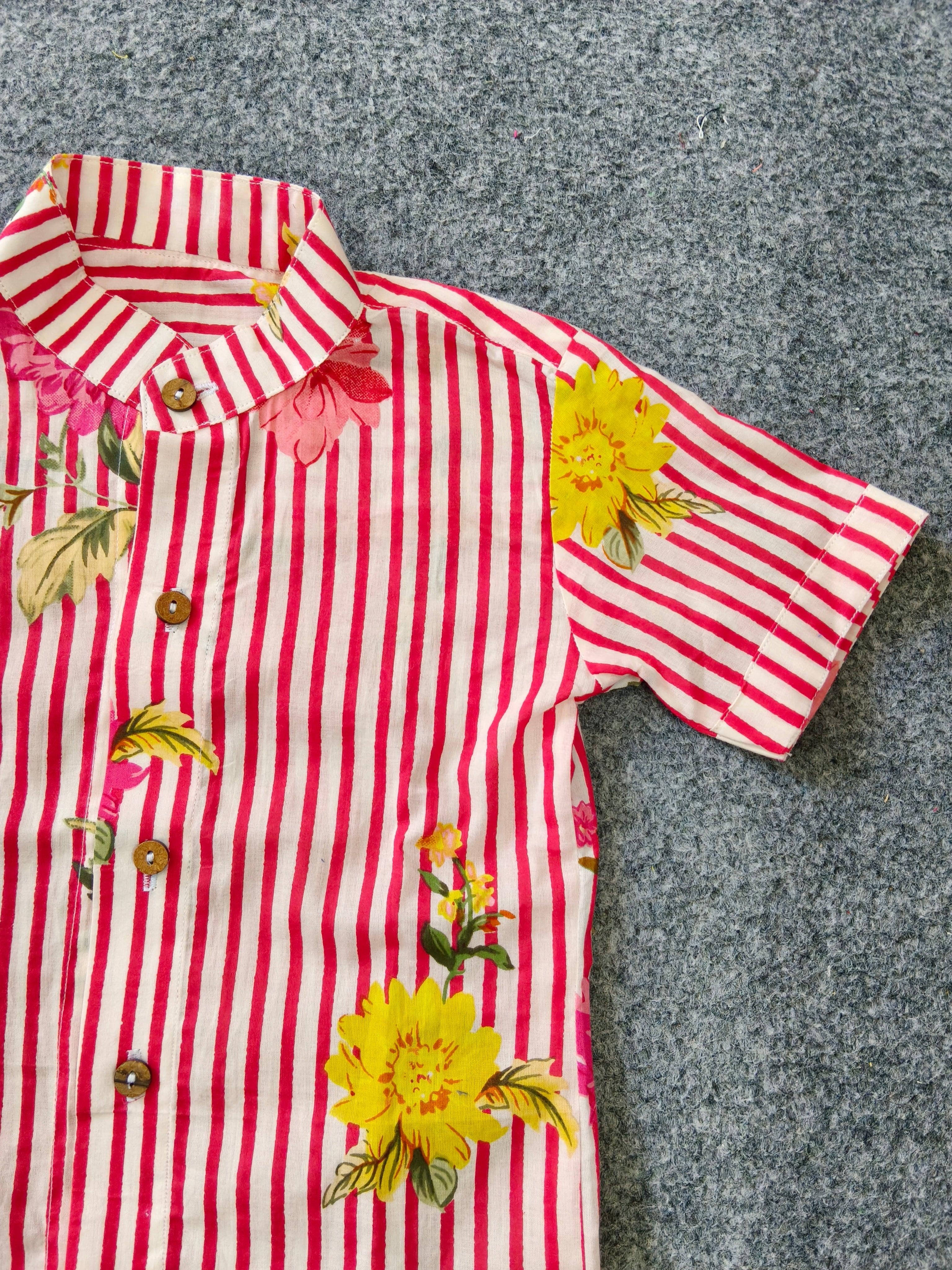 Red Linear Boys Shorts Set