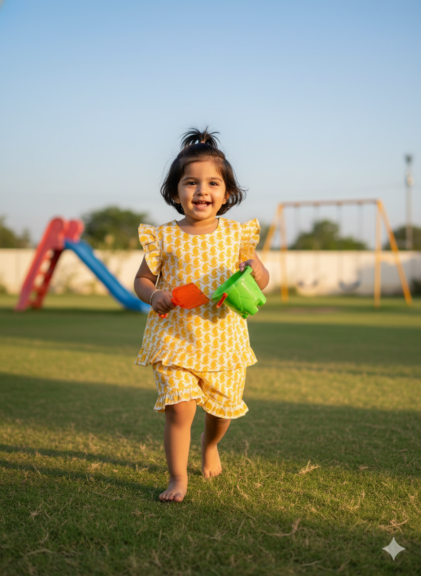 Yellow Paisley Girls Shorts Set