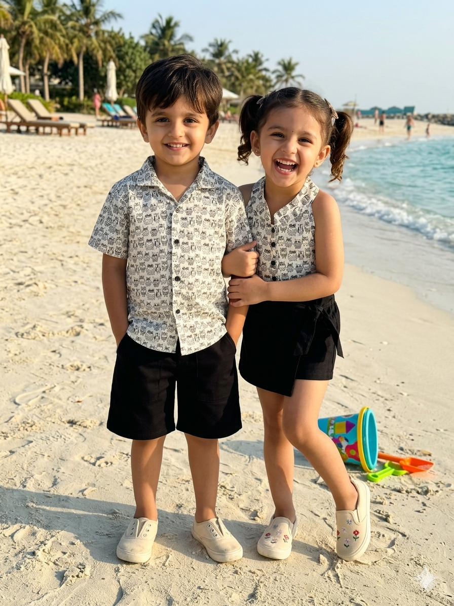 Monochrome Owl Boys Shorts Set