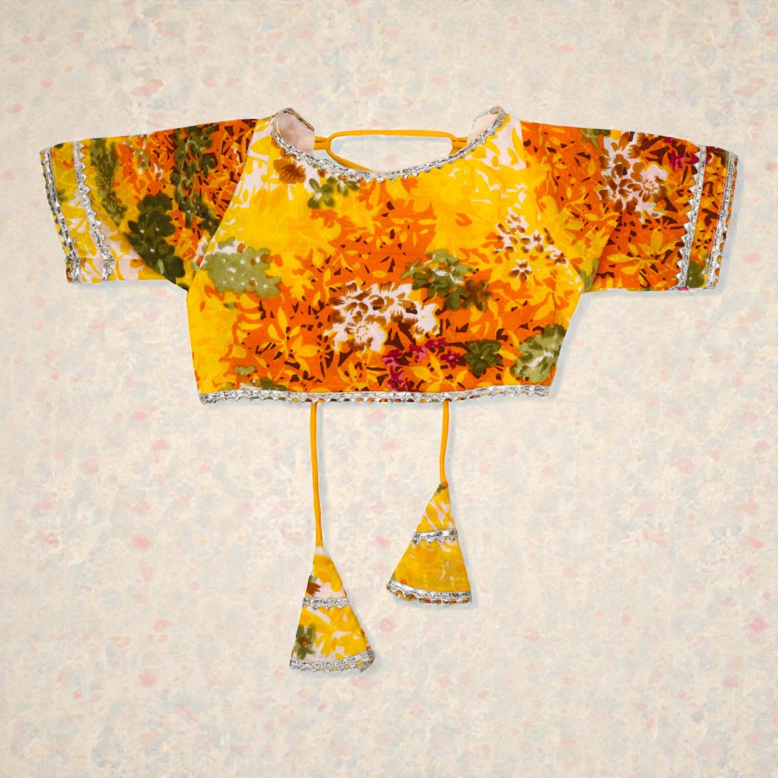 Yellow Floral Dobby Lehenga with Tie up Choli and Dupatta set