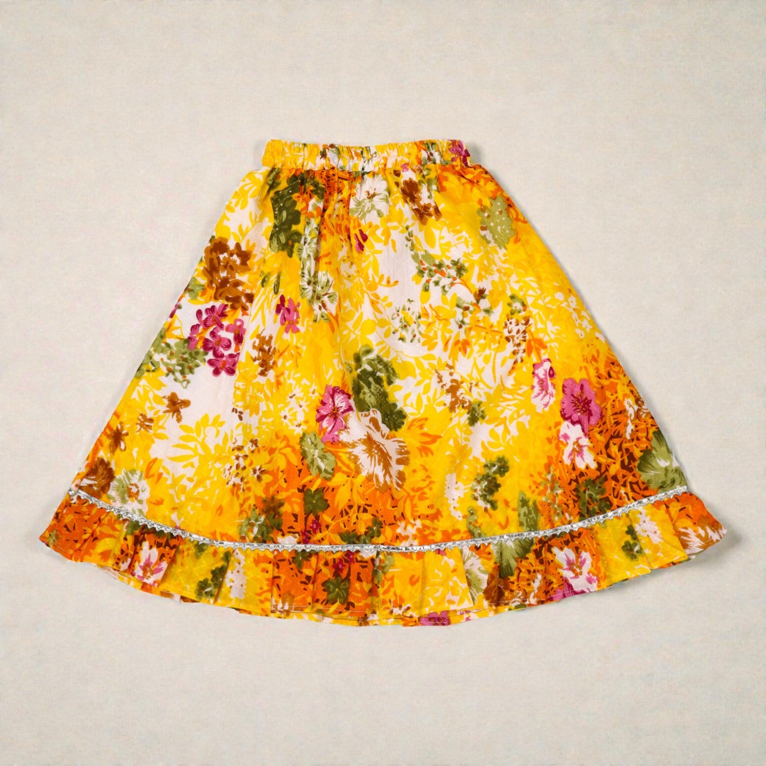 Yellow Floral Dobby Lehenga with Tie up Choli and Dupatta set