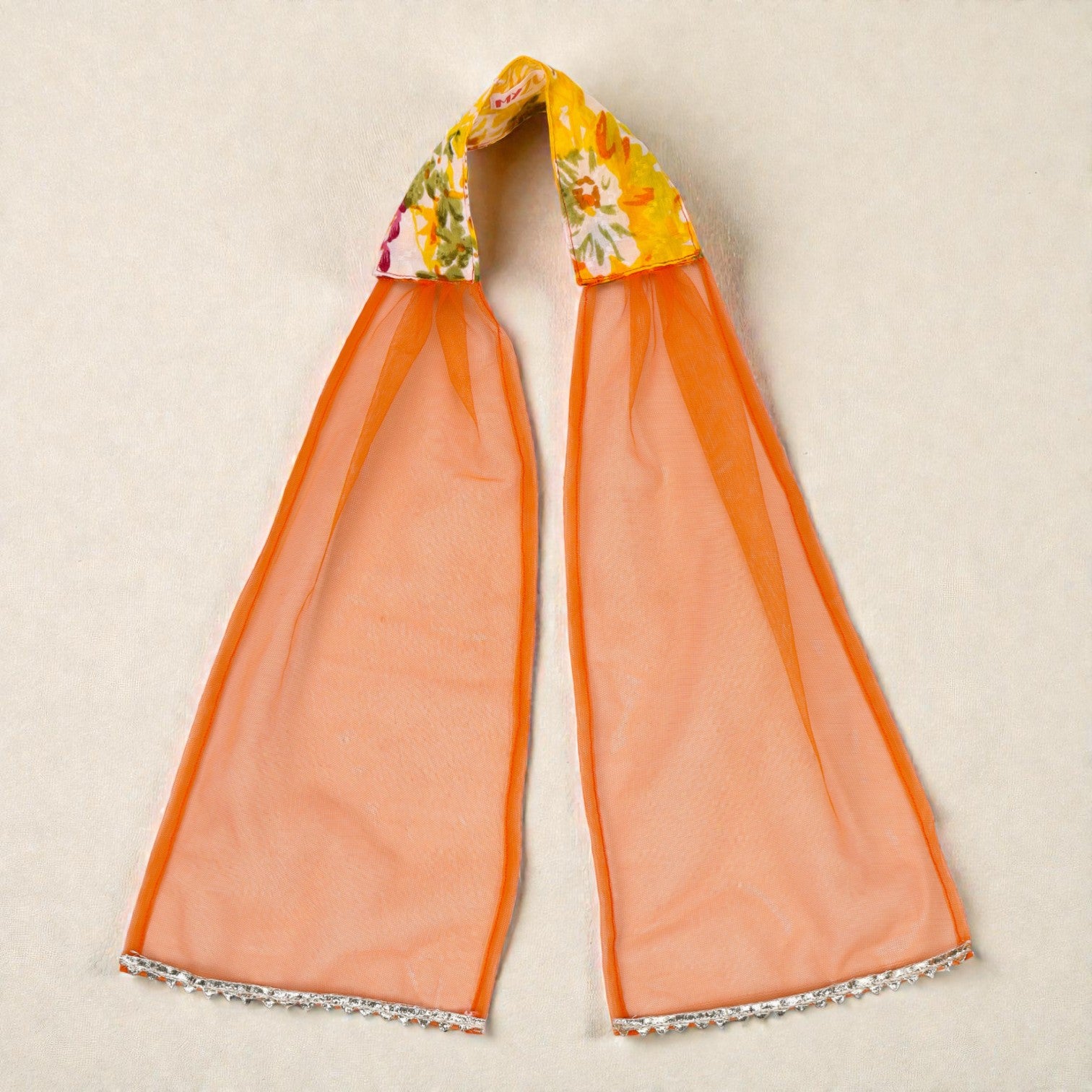 Yellow Floral Dobby Lehenga with Tie up Choli and Dupatta set