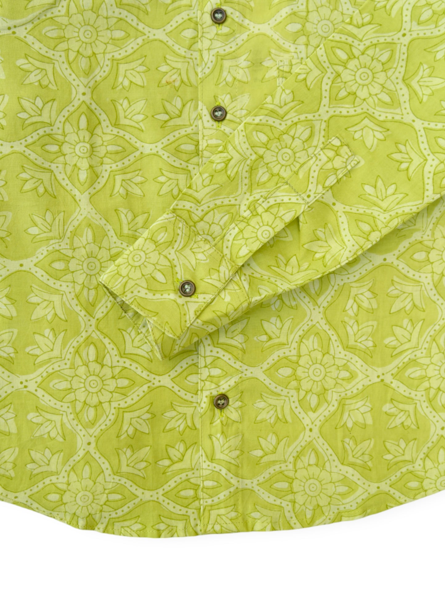 Boys Lime Floral Full Sleeves Spread Collar Shirt