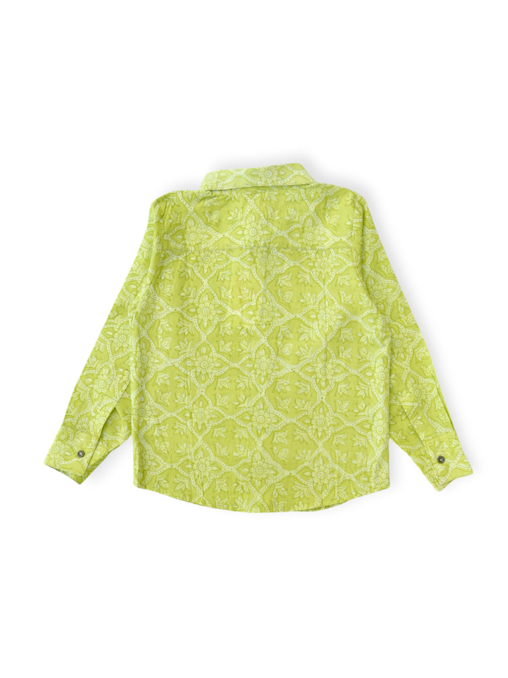 Boys Lime Floral Full Sleeves Spread Collar Shirt