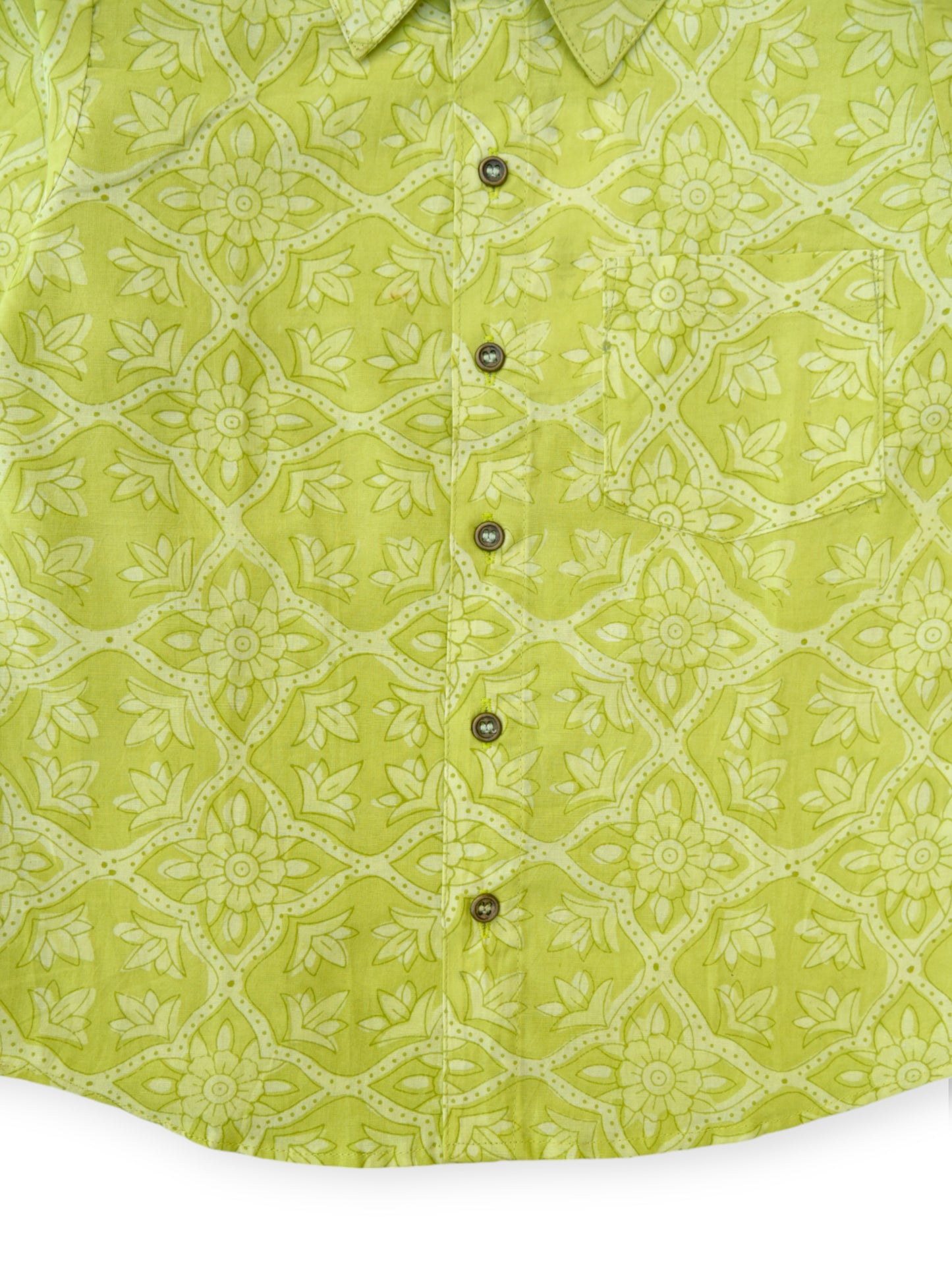 Boys Lime Floral Full Sleeves Spread Collar Shirt