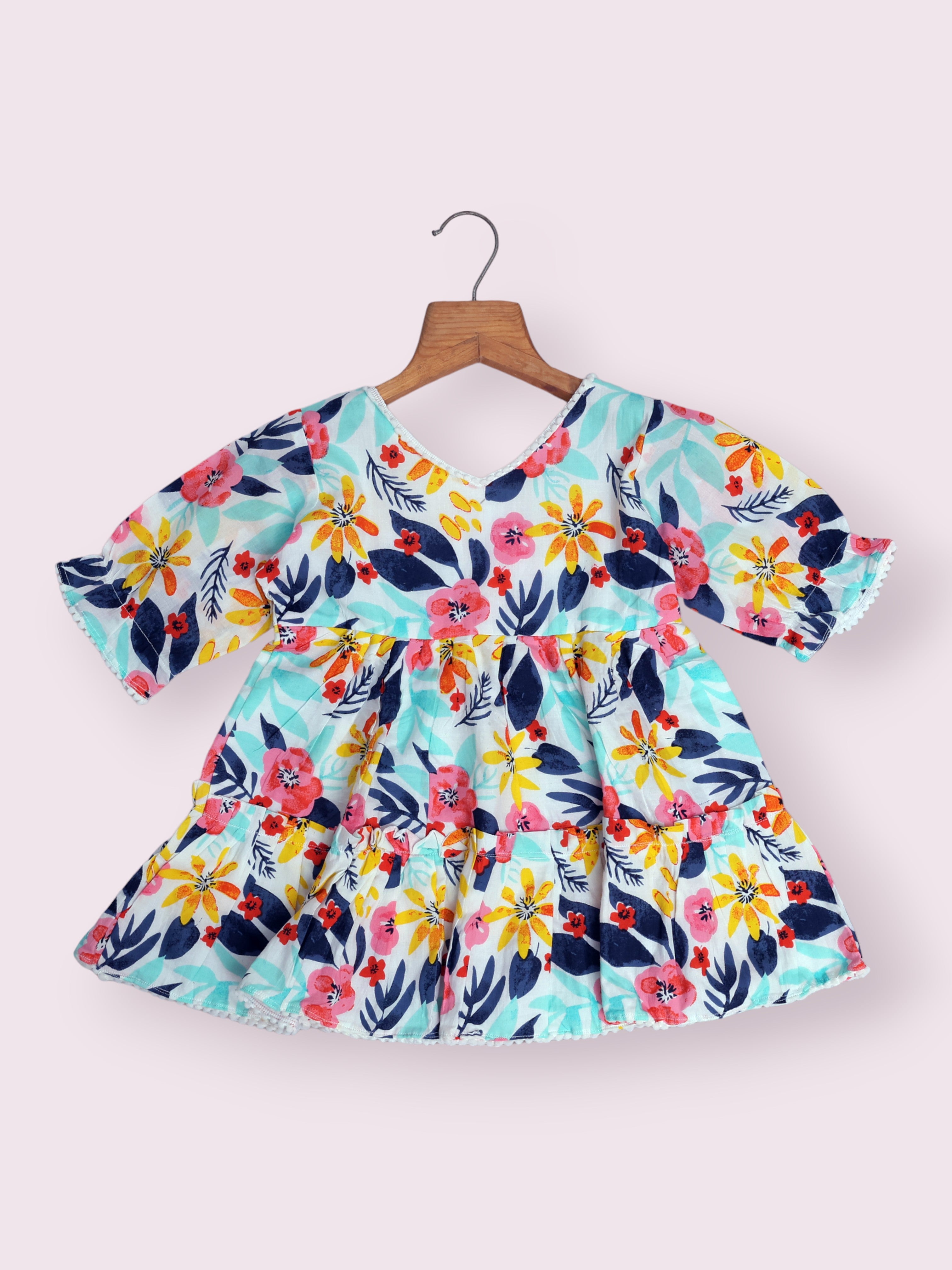 Girls Multi Floral Tiered Dress