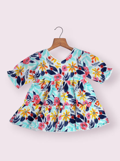 Girls Multi Floral Tiered Dress