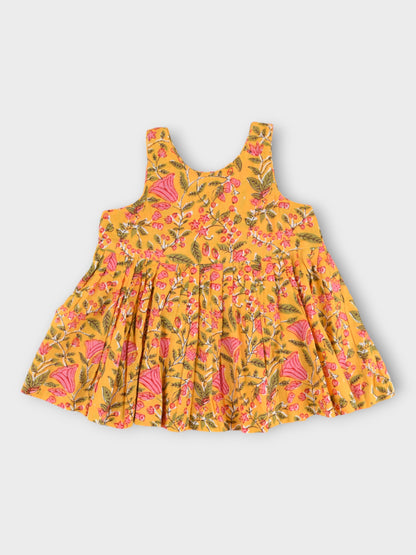 Girls Mustard Floral Gathered Slip Dress