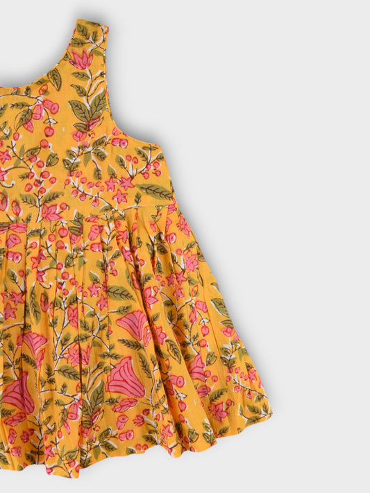 Girls Mustard Floral Gathered Slip Dress