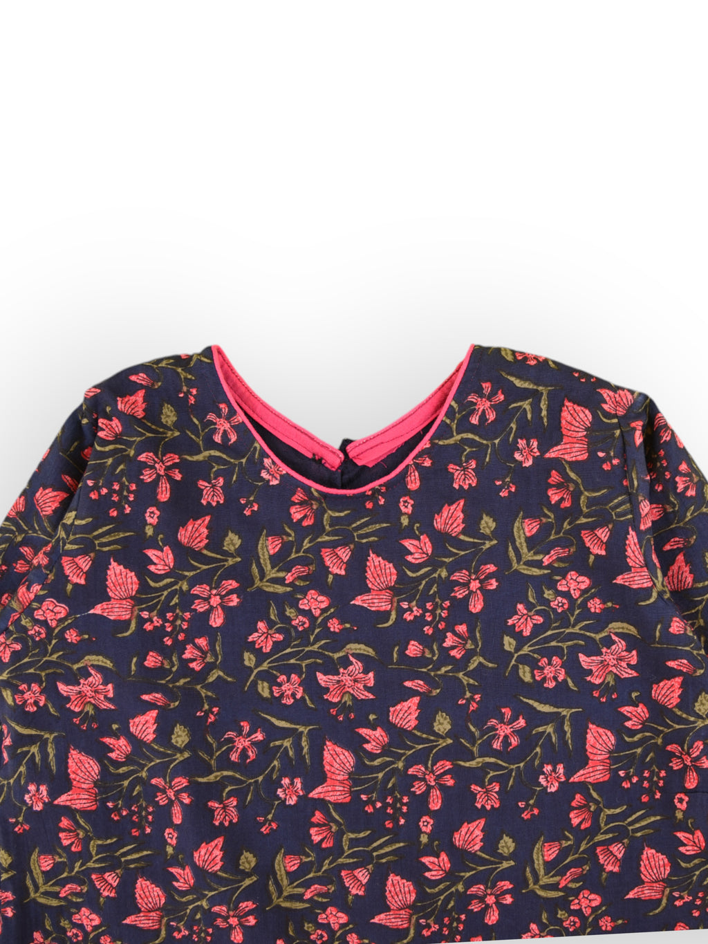 Girls Navy Blue Floral Knife Pleated Dress