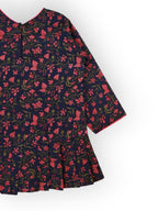 Girls Navy Blue Floral Knife Pleated Dress
