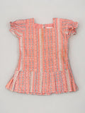 Girls Peach Balloon Sleeves Knife Pleated Dress
