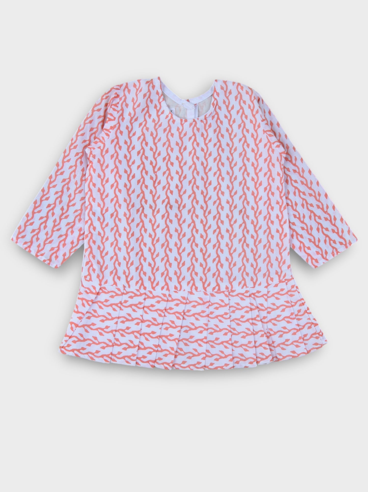 Girls Peach Creeper Full Sleeves Knife Pleated Dress