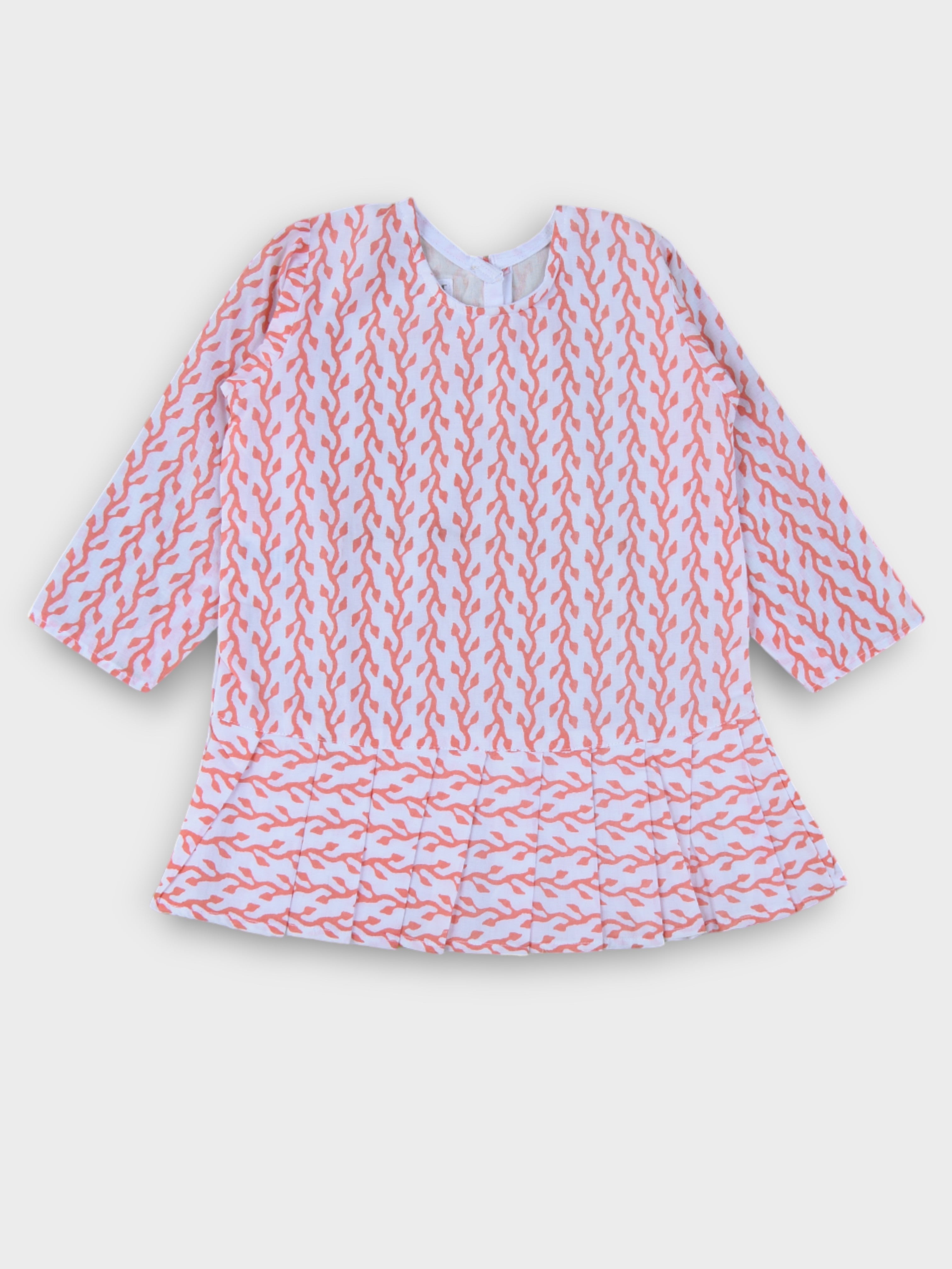 Girls Peach Creeper Full Sleeves Knife Pleated Dress