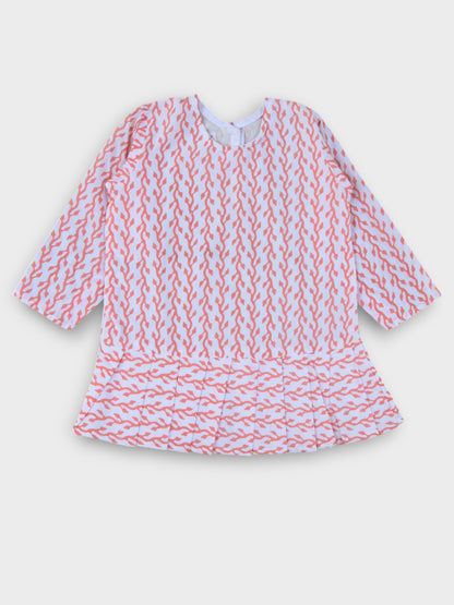 Girls Peach Creeper Full Sleeves Knife Pleated Dress