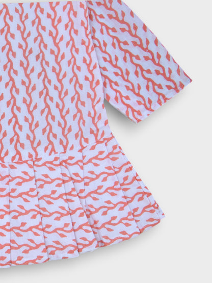 Girls Peach Creeper Full Sleeves Knife Pleated Dress