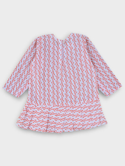 Girls Peach Creeper Full Sleeves Knife Pleated Dress