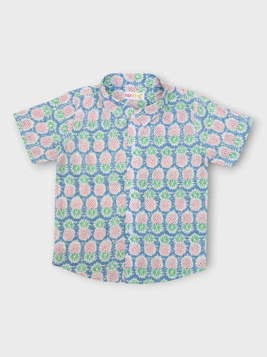 Boys Pineapple Half Sleeves Spread Collar Shirt