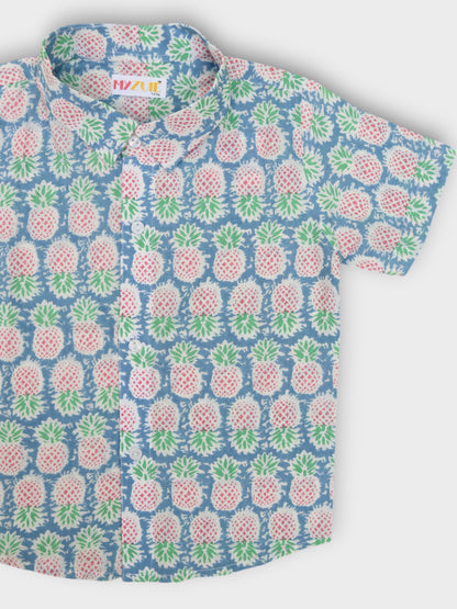 Boys Pineapple Half Sleeves Spread Collar Shirt