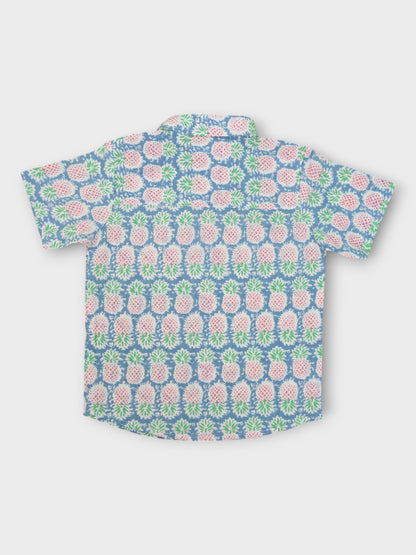 Boys Pineapple Half Sleeves Spread Collar Shirt