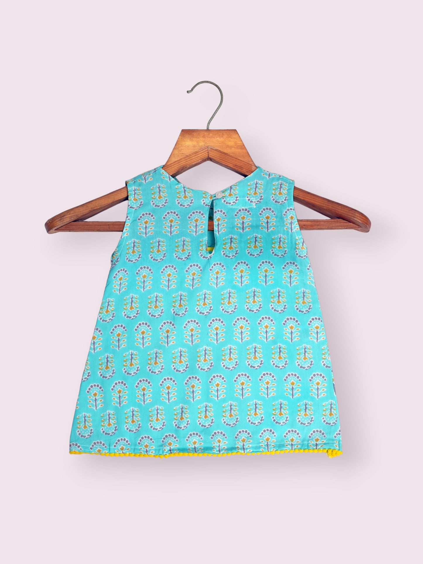 Girls Powder Blue A-line Dress With Pompom