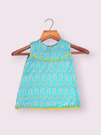 Girls Powder Blue A-line Dress With Pompom