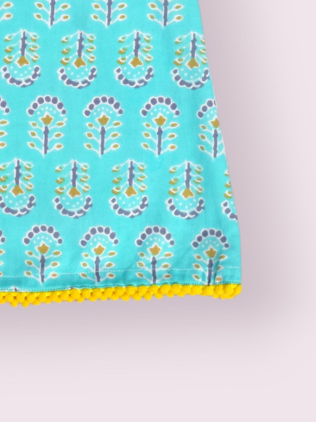 Girls Powder Blue A-line Dress With Pompom