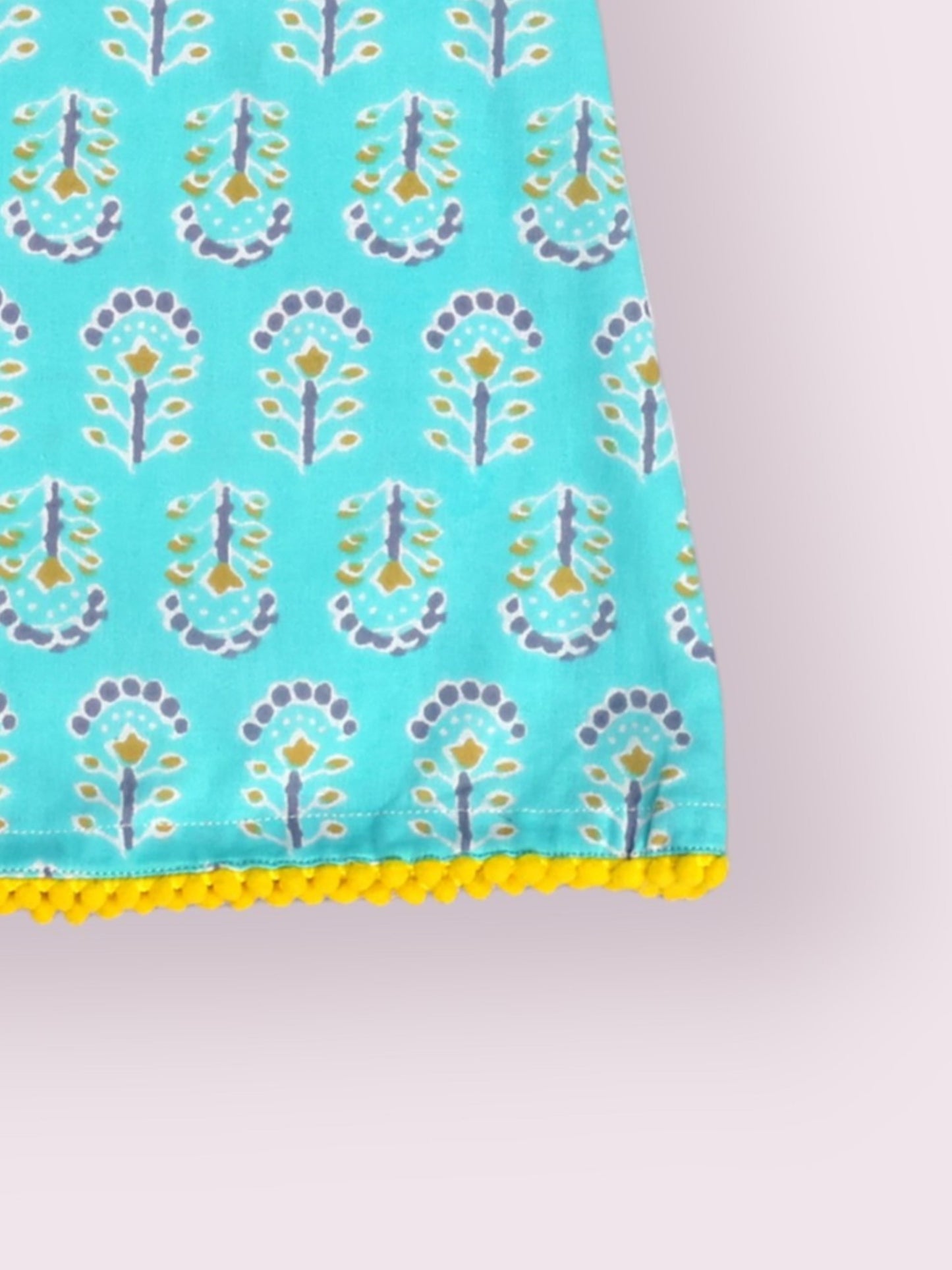 Girls Powder Blue A-line Dress With Pompom