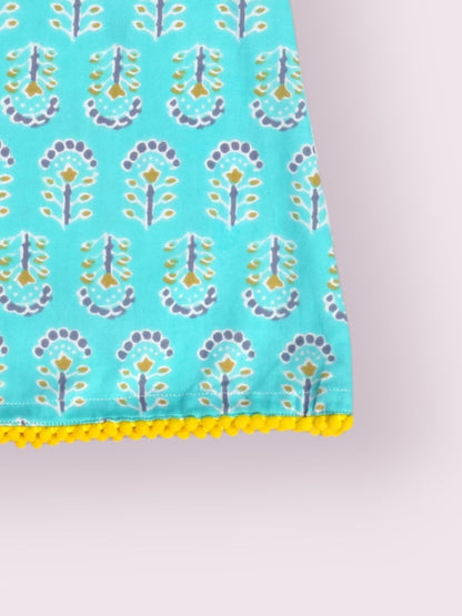 Girls Powder Blue A-line Dress With Pompom