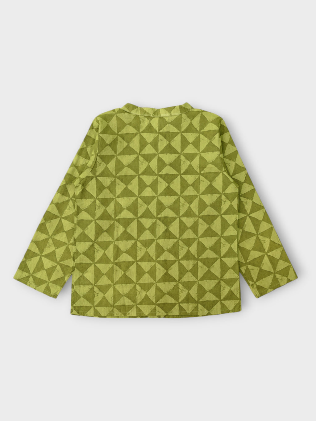 Boys Earthy Green Double Button Full Sleeves Mandarin Collar Shirt