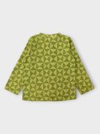 Boys Earthy Green Double Button Full Sleeves Mandarin Collar Shirt