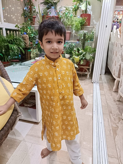 Boys Mustard Kantha Kurta Set