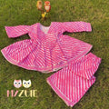 Girls Pink Leheriya Angrakha Kurta Culottes Set