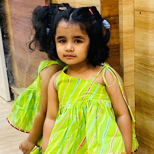 Girls Green Leheriya Dhoti Kurta Set