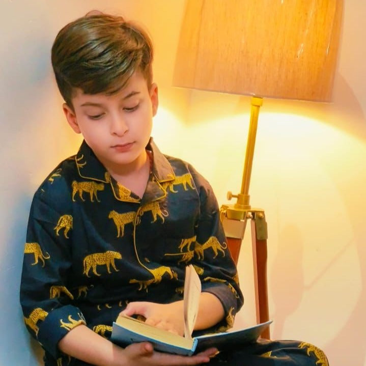 Kids Black Jaguar Unisex Night Suit