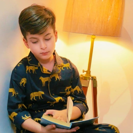 Kids Black Jaguar Unisex Night Suit