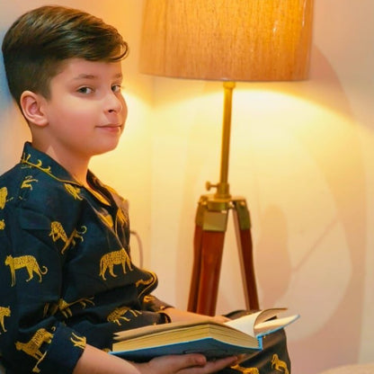 Kids Black Jaguar Unisex Night Suit