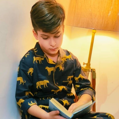 Kids Black Jaguar Unisex Night Suit