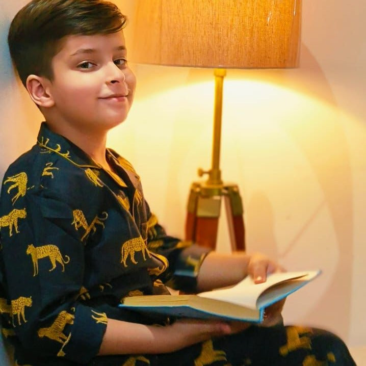 Kids Black Jaguar Unisex Night Suit