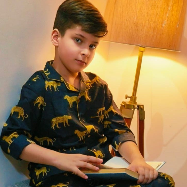 Kids Black Jaguar Unisex Night Suit