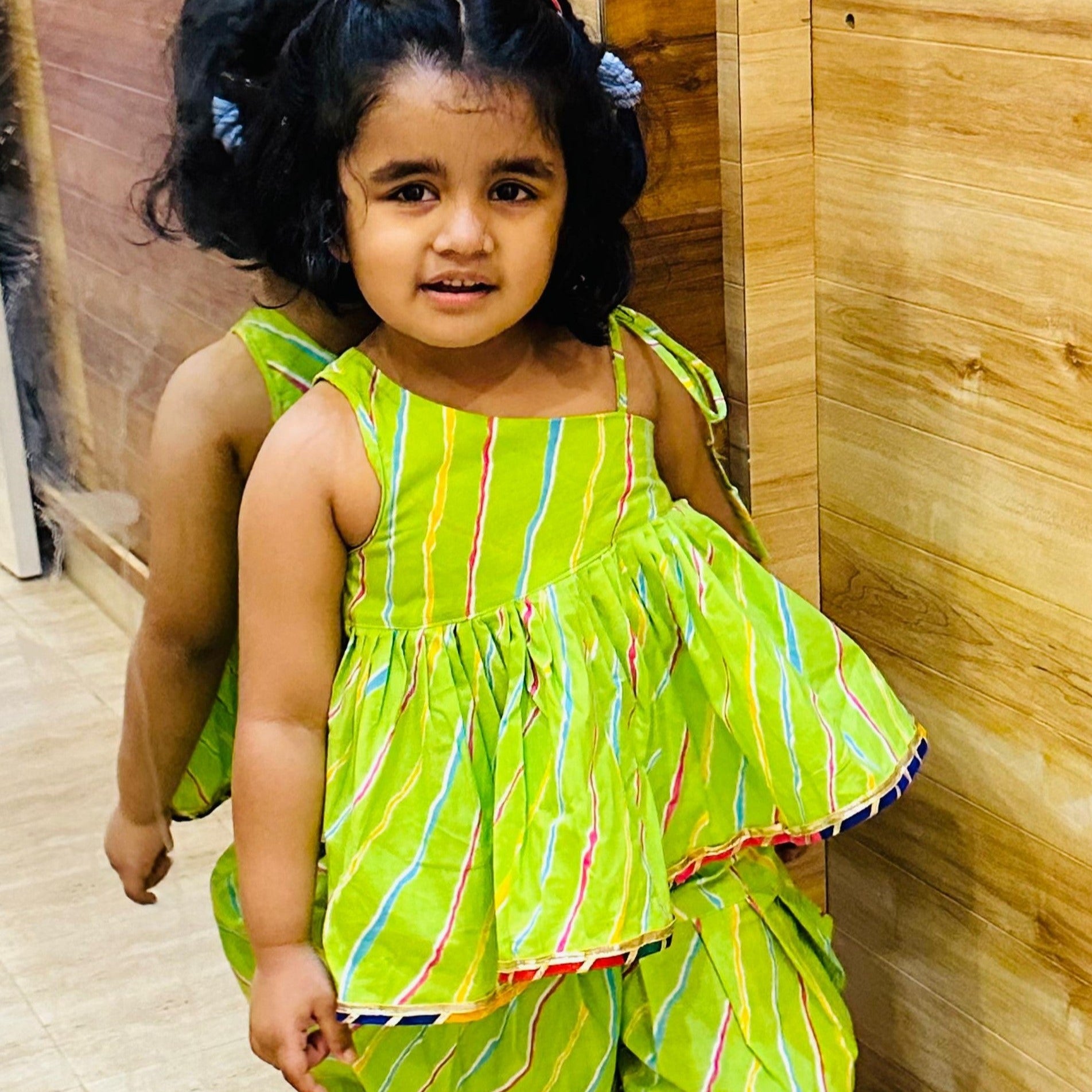 Girls Green Leheriya Dhoti Kurta Set