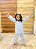 Kids White Blue Linear Night Set