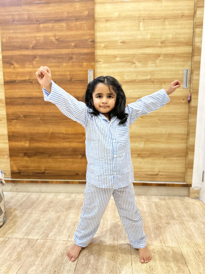 Kids White Blue Linear Night Set