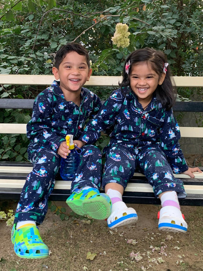 Kids Blue Santa Flannel Nightsuit