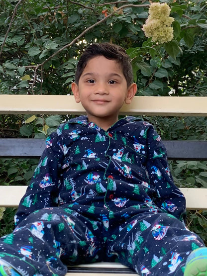 Kids Blue Santa Flannel Nightsuit