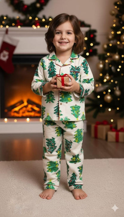 Kids White Christmas Tree Flannel Night set