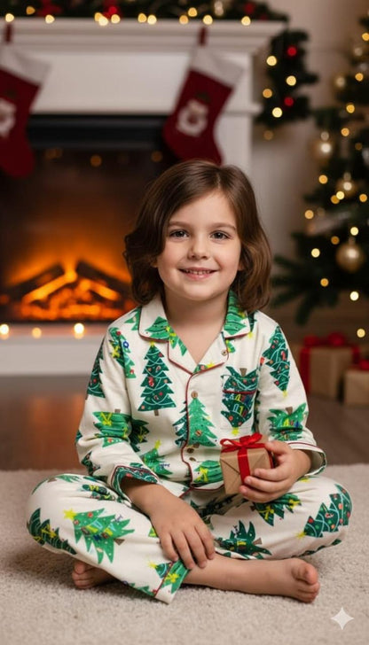 Kids White Christmas Tree Flannel Night set