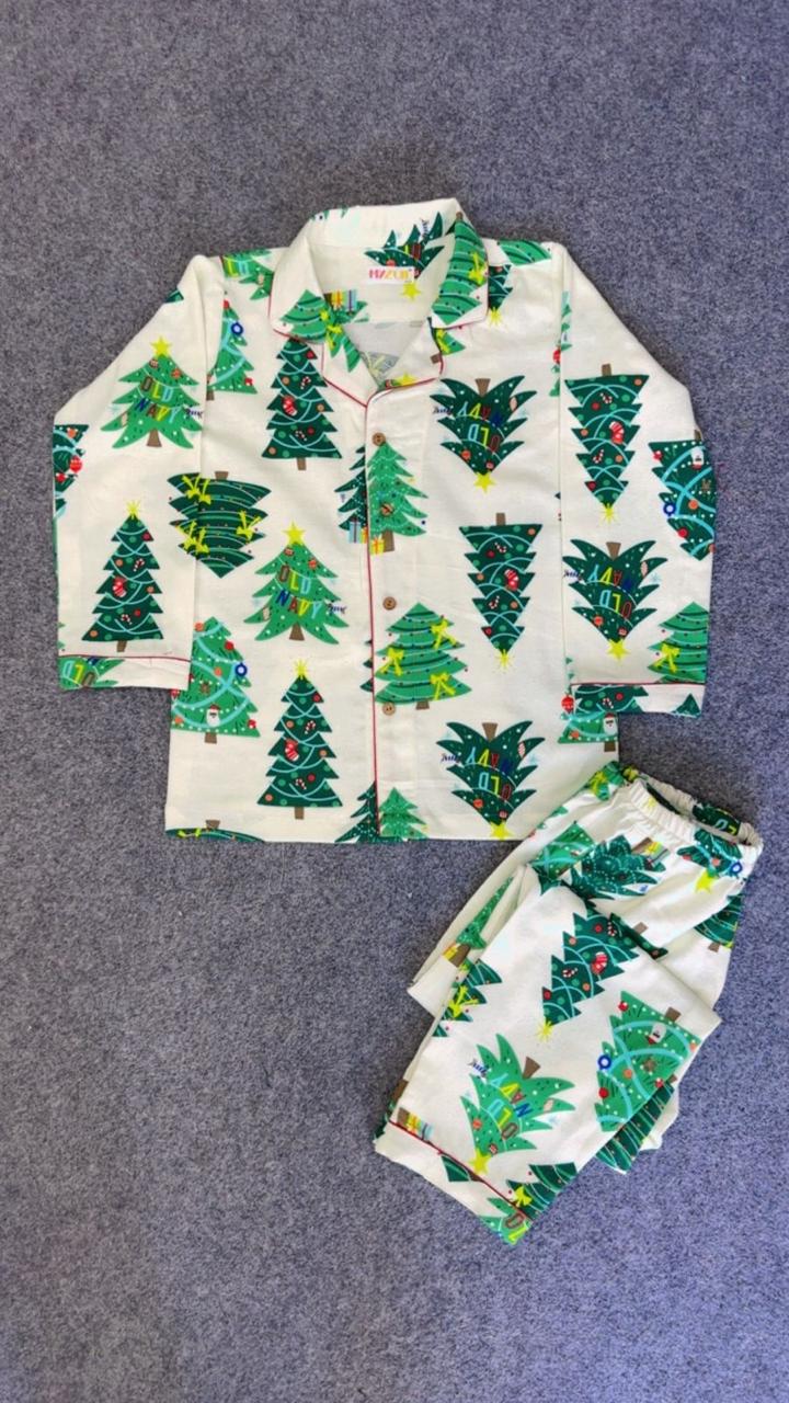Kids White Christmas Tree Flannel Night set